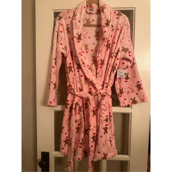 Christmas pink gingerbread O/S HOLIDAY women’s BELTED fleece - Picture 4 of 10